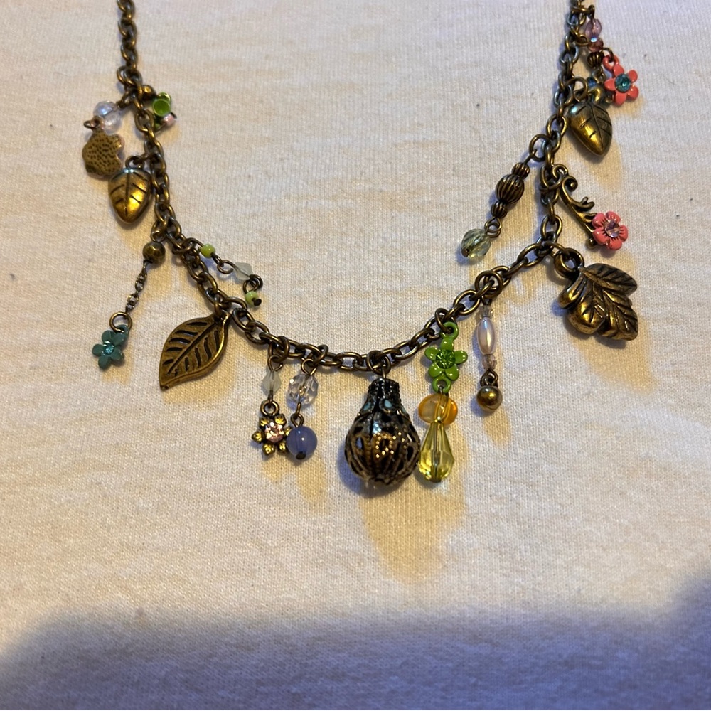 Multicolored Flower & Leaf Charm Necklace